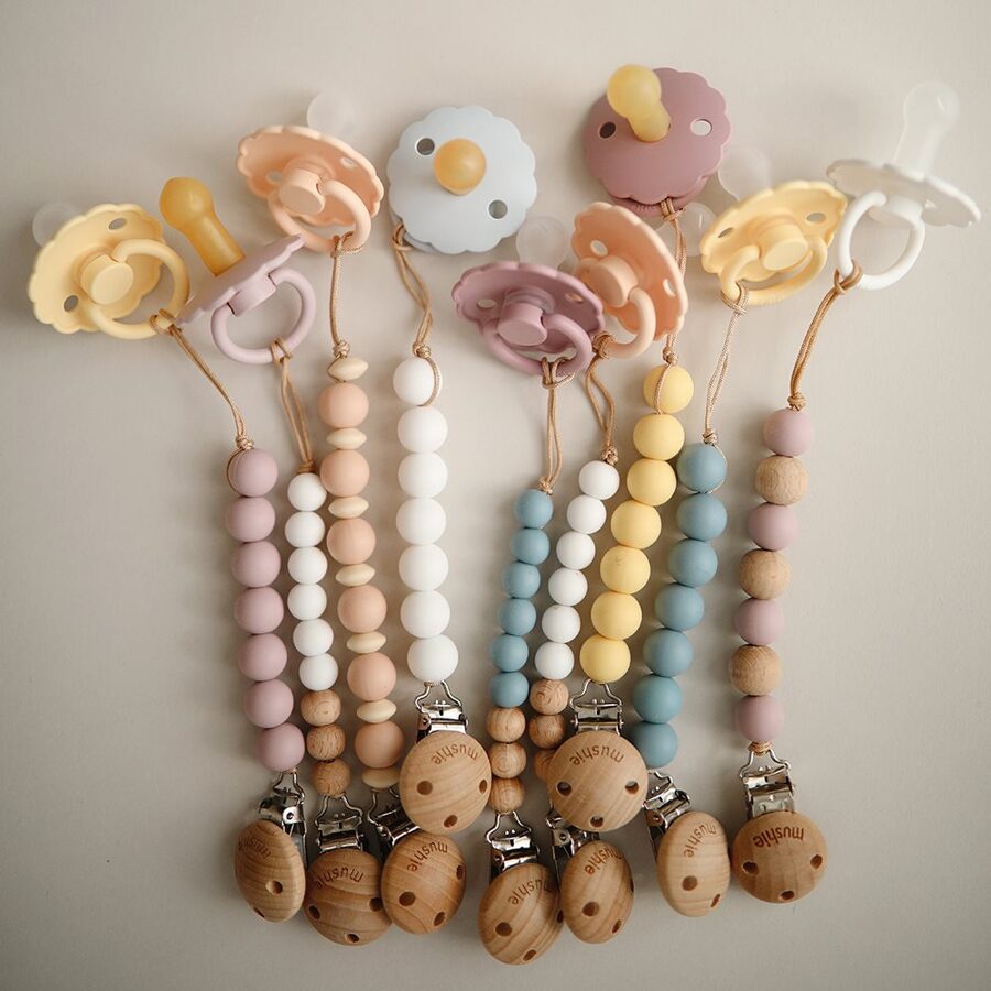 Mushie Pacifier Clips - Halo - Cadet Blue