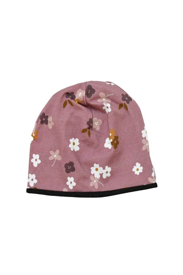 Beanie cepure ar oderi - Rozā ar ziediem