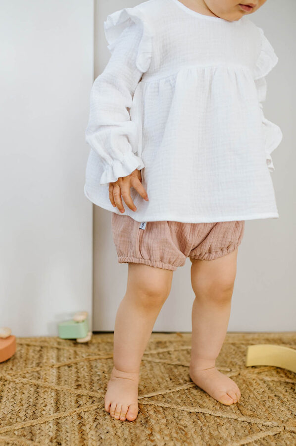 Muslin bloomers with ruffles - Peach pink