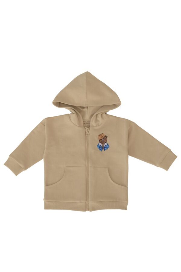 Jacket with zipper - Sand with bear embroidery 