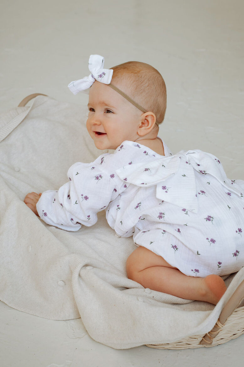 Girls Muslin Romper - Floral White