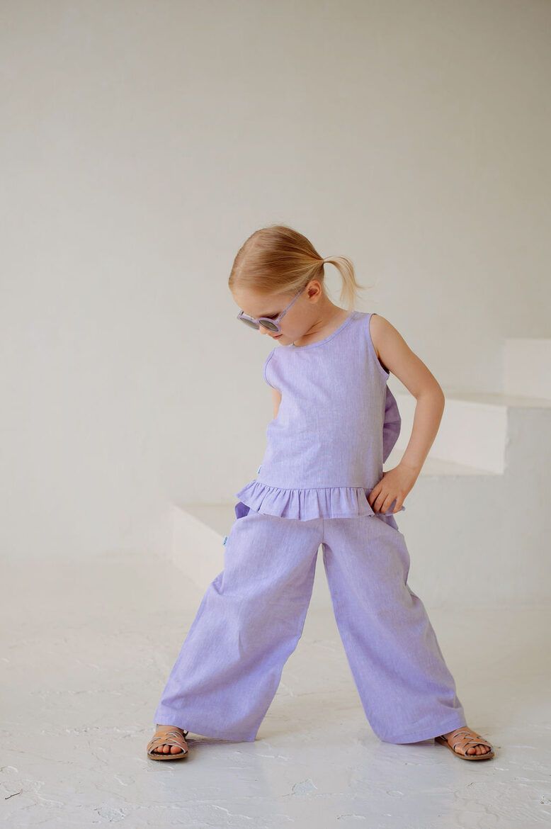 Girls Linen Pants - Purple Melange