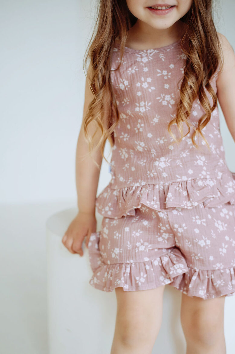 Girls Muslin Skirtshorts - Dusty Rose Floral