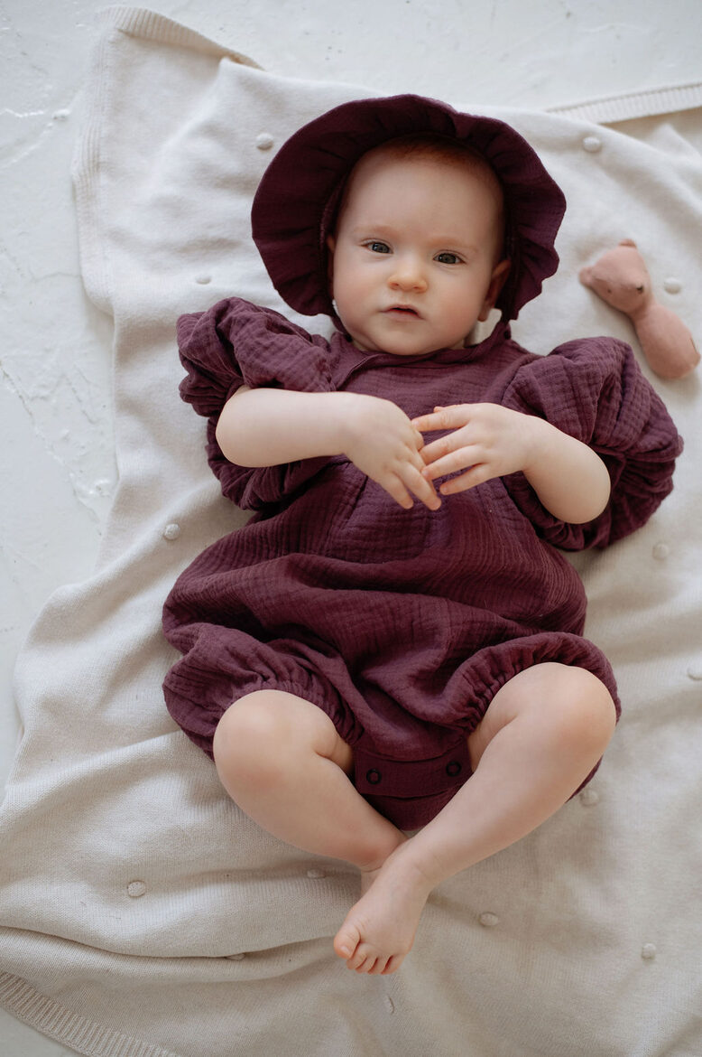 Girls Muslin Romper - Burgundy