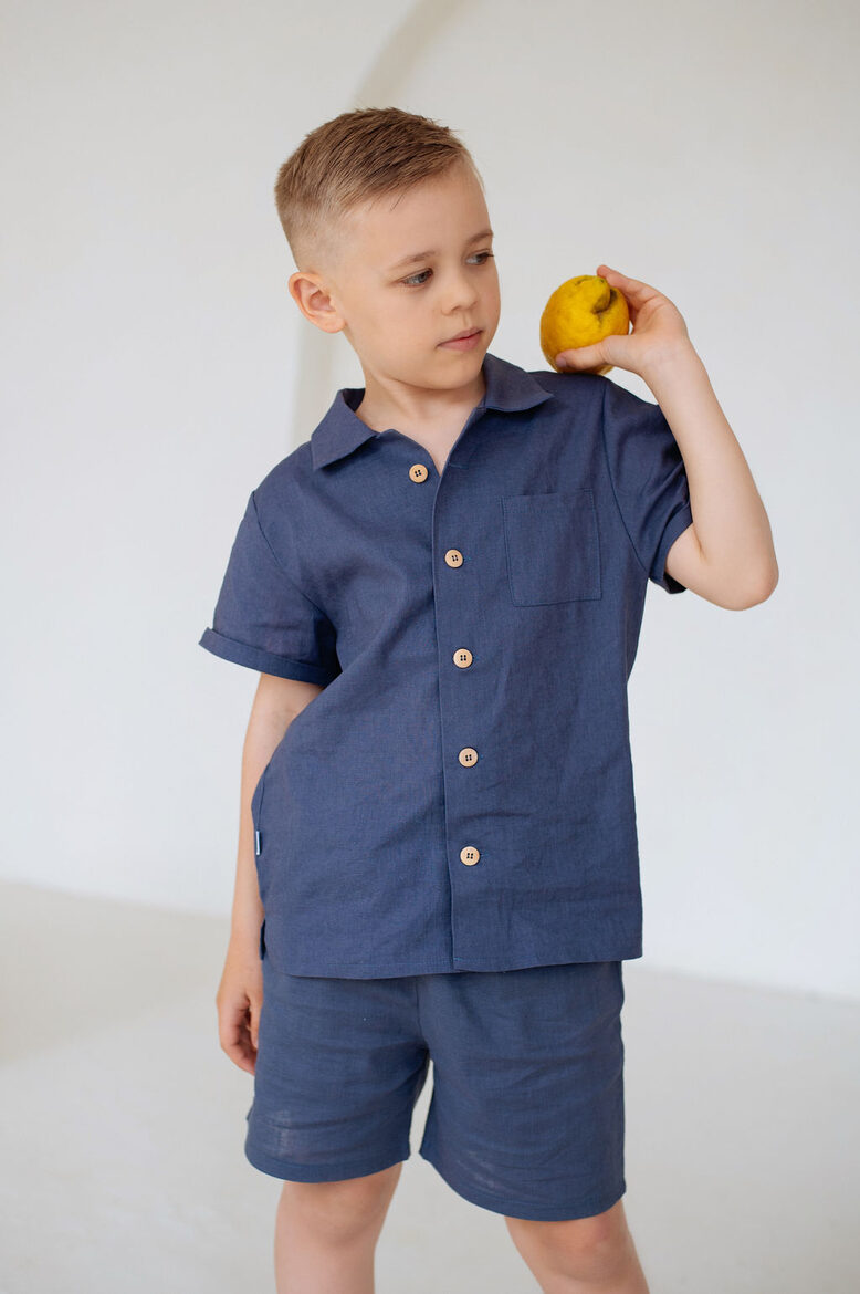 Kids Linen Shorts - Deep Blue 