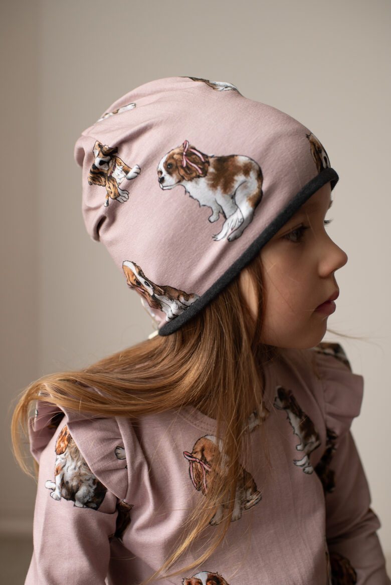 Beanie Hat with Lining Cavalier Puppies - Pink