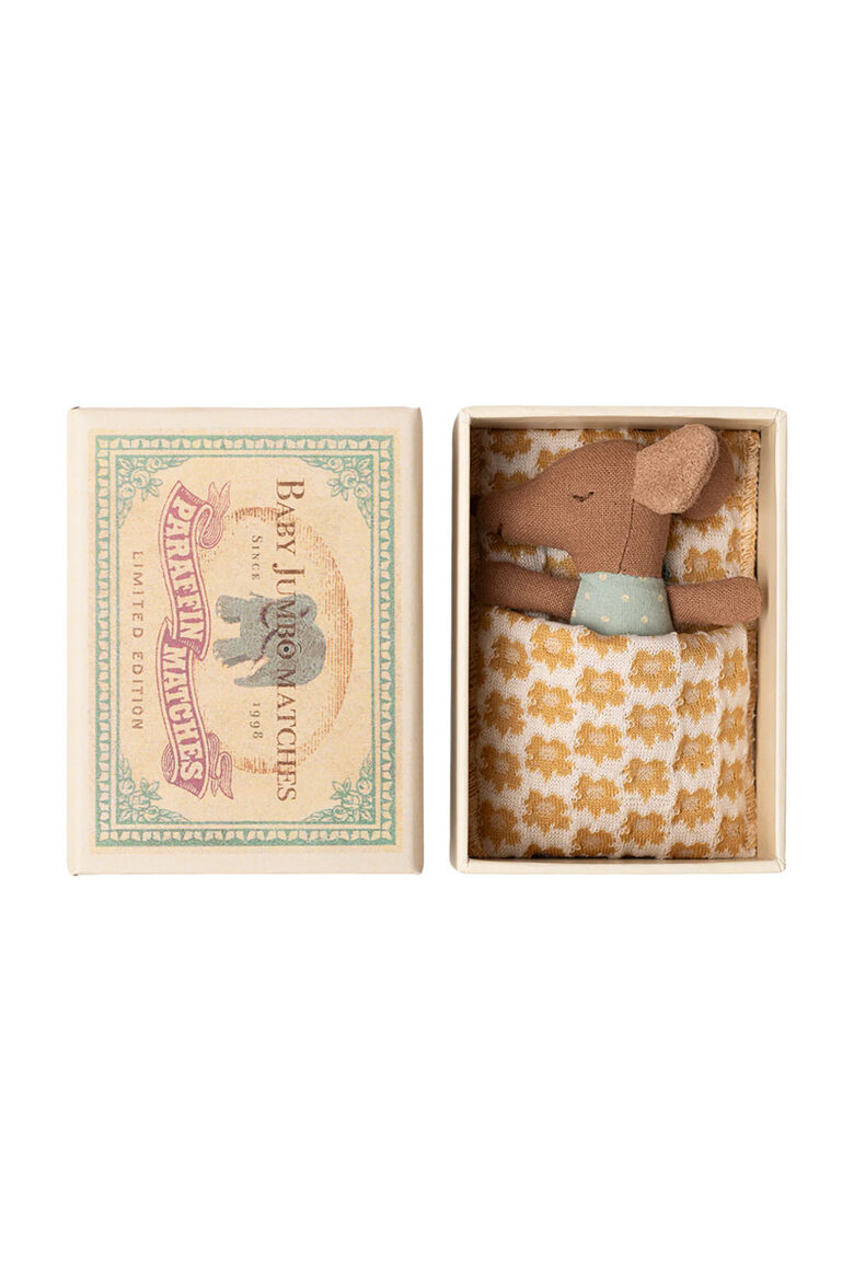 Sleepy Wakey Baby Mouse in Matchbox - Blue | Maileg 17-5001-00