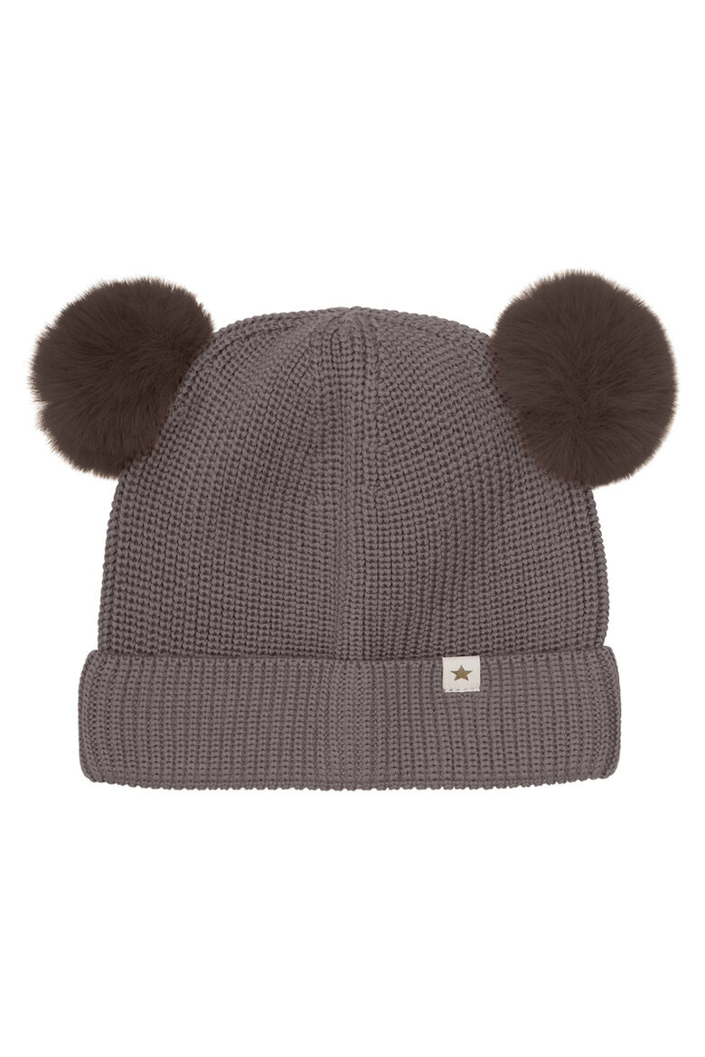 Beanie Wool Knit Pompoms - HUTTEliHUT - Brown Melange