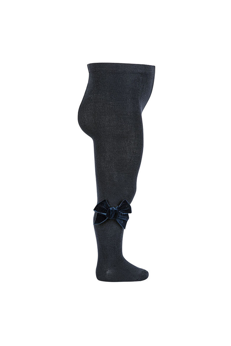 Side velvet bow tights NAVY BLUE