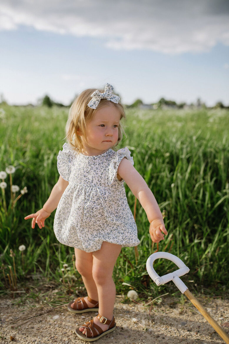 Muslin Hair Bow - Blue Blossom