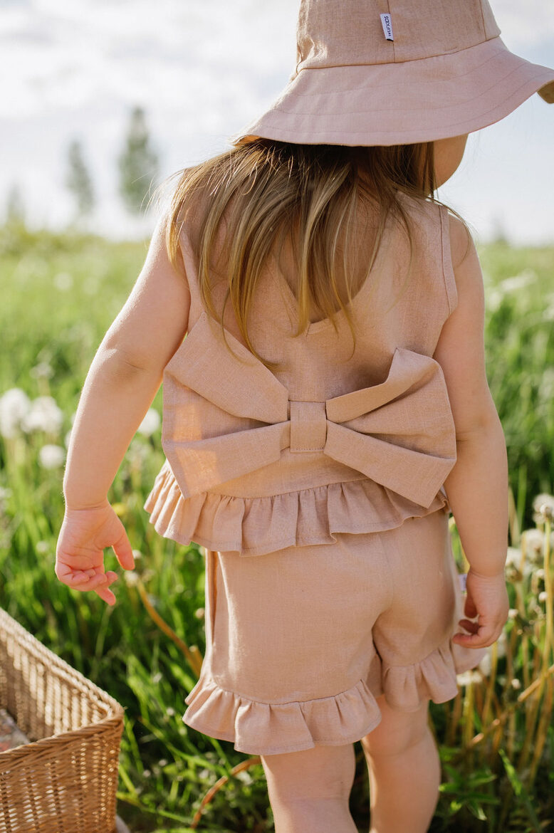 Girls Linen Shorts With Ruffles And Pockets - Rose