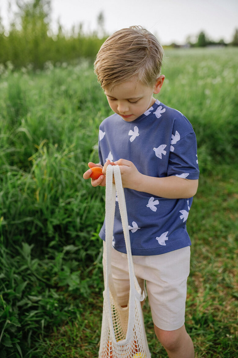 Bērnu Krekls - Tumši Zils ar Putniem