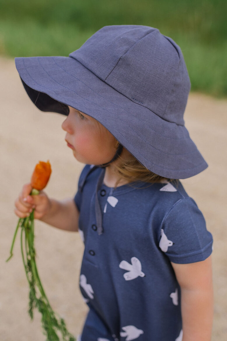 Children's Linen Sun Hat - Dark Blue