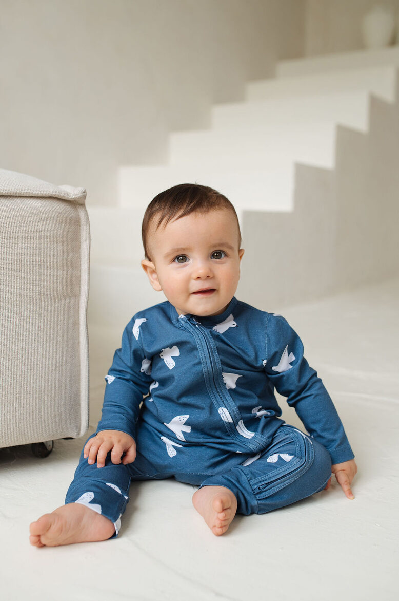 Baby Pyjamas Dark Blue With Bird Print