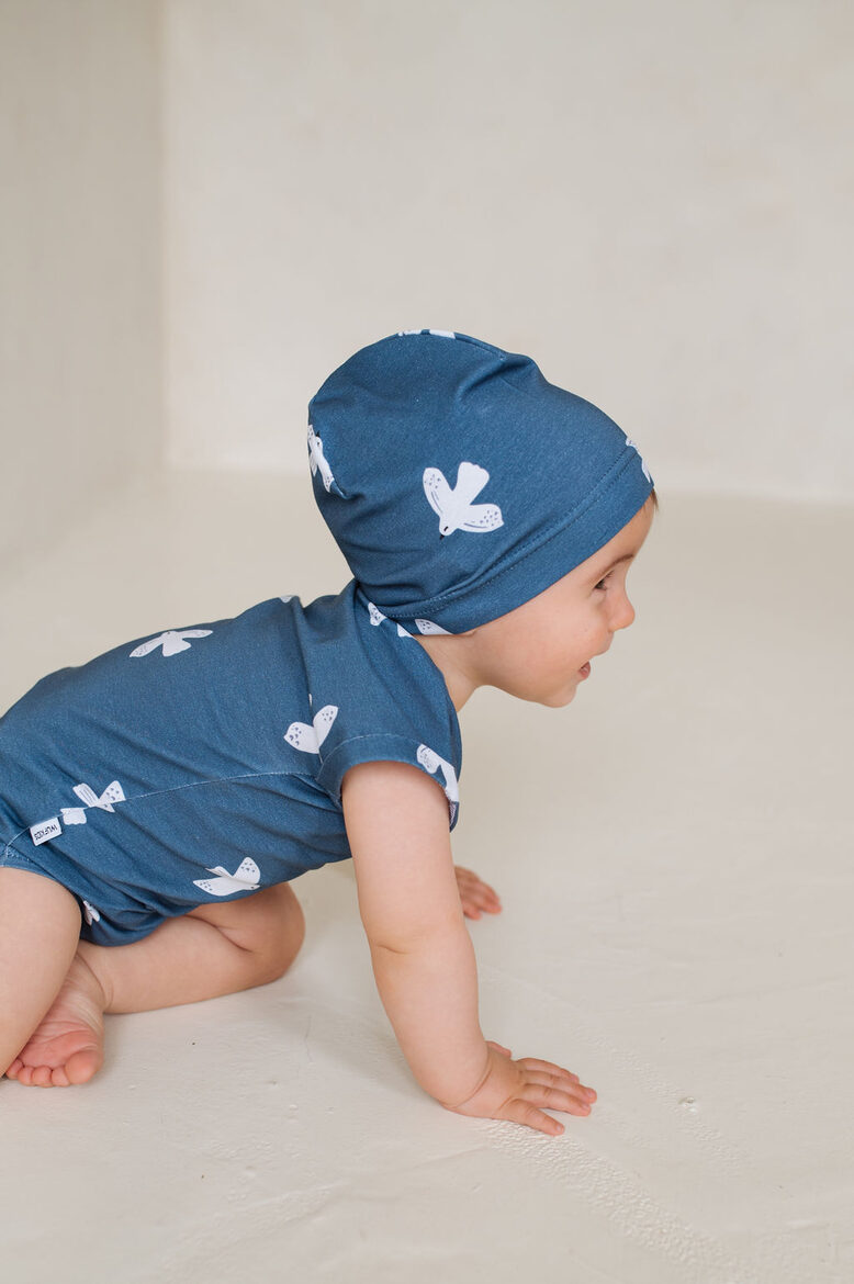 Bērnu Plānā Beanie Cepure - Tumši Zila ar Putniem