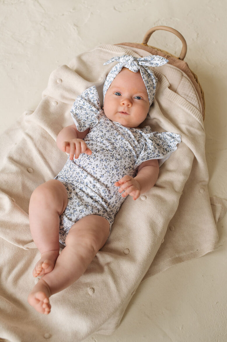 Girls Headband Blue Blossom - With Blue Floral Print