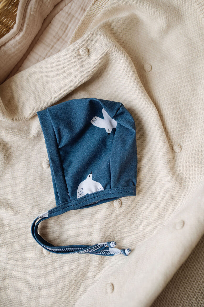 Baby Bonnet with Birds – Dark Blue