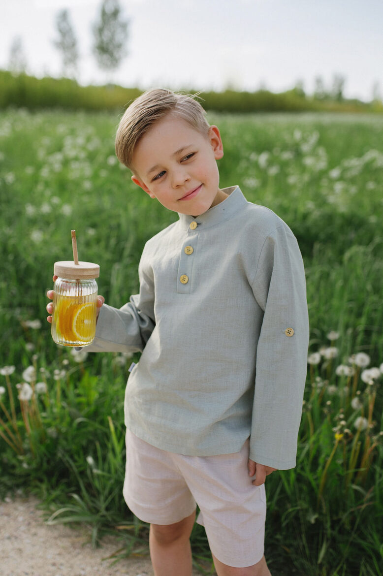 Boys Linen Shirt - Dusty Mint