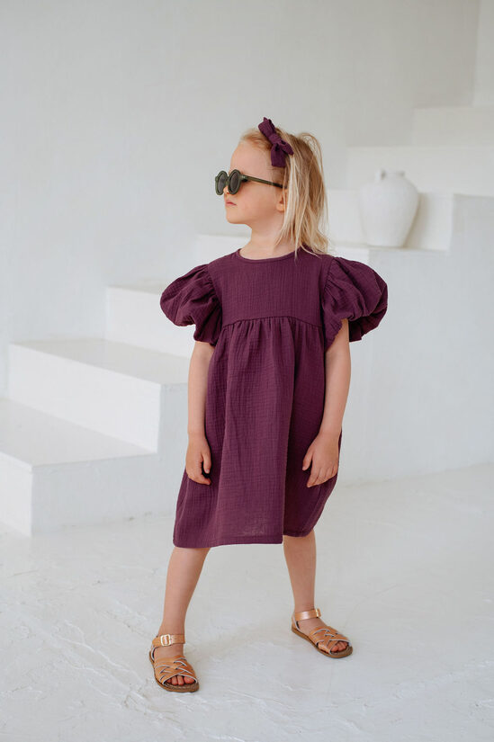 Girls Muslin Dress - Burgundy
