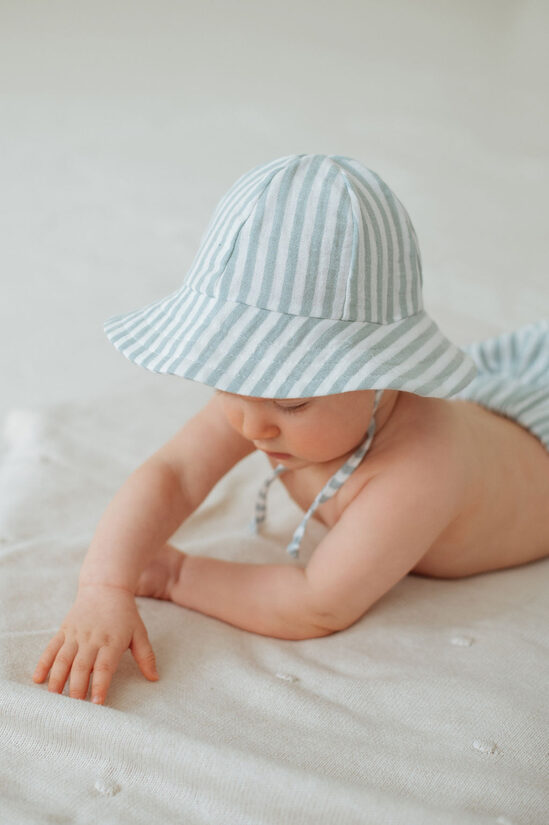 Linen Summer Hat - Mint Stripes