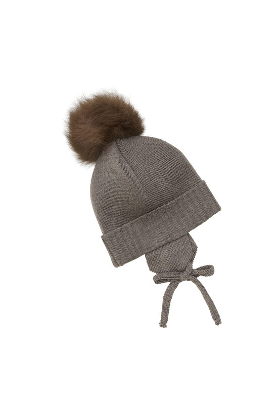 Bonnet Wool Knit Alpaca Pompom - Huttelihut - Brown Melange