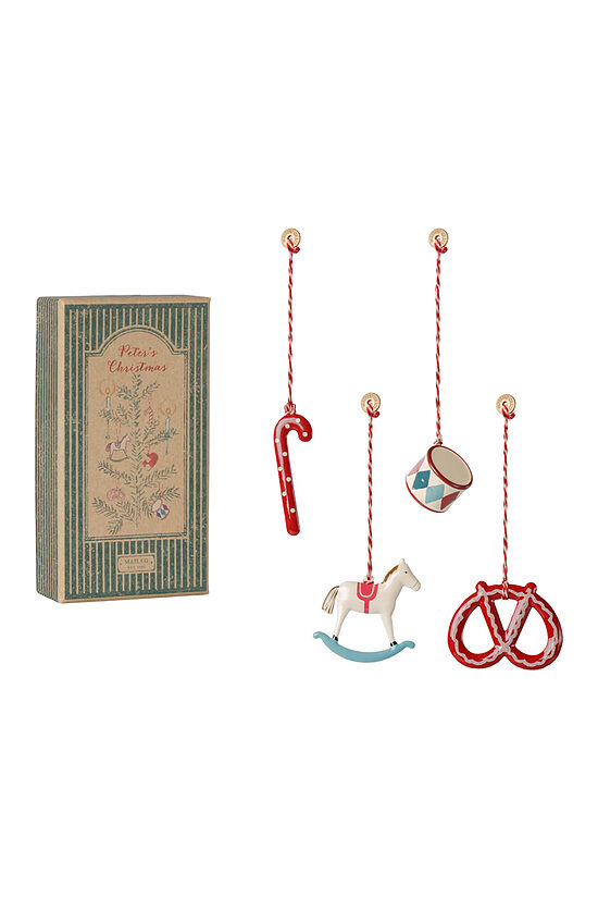 Metal Ornament Gift Set of 4, Peter's Christmas - Red/Blue | Maileg 14-6515-00
