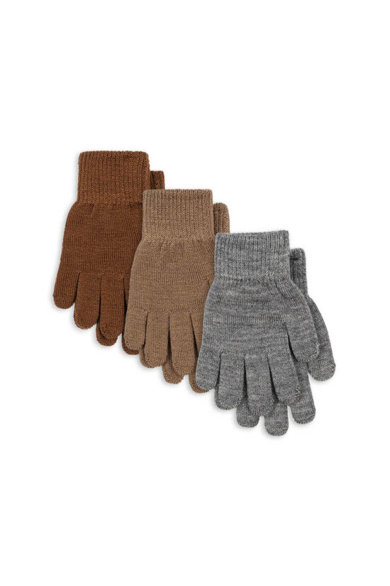 3-Pack Kids Wool Blend Gloves - Grey Melange / Beige / Brown