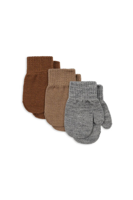 3-Pack Filla Wool Blend Mittens - Grey Melange / Beige / Brown | 1-3 Years