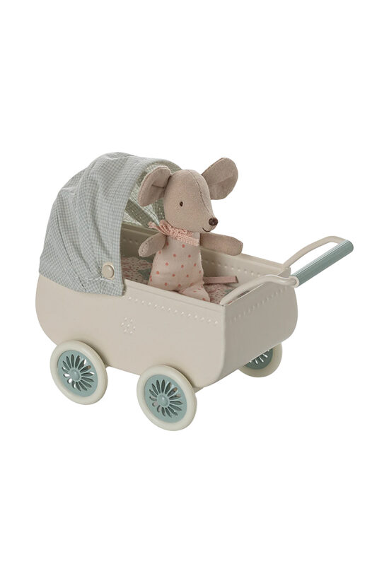 Pram With Baby Mouse - Mint | Maileg 11-5103-00