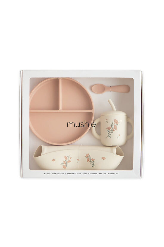 Silicone Feeding Toddler Set - Pink Flowers | Mushie 102044