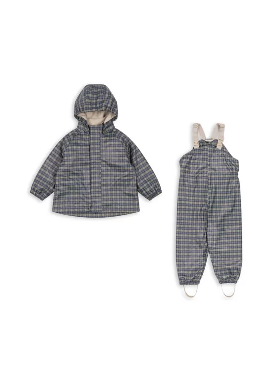 Rainy Palme Kids Rain Set Fleece Lined - Laurel Blue Check | Konges Slojd KS103530