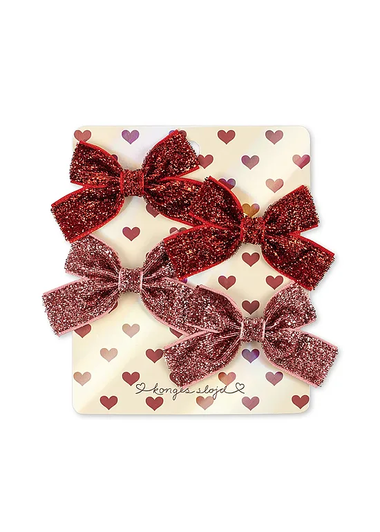4 Pack Micki Bow Hair Clips - Red Glitter/Rose Glitter | Konges Slojd KS106357