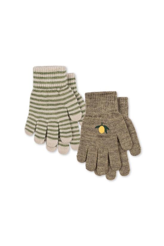 Filla 2-Pack Finger Gloves for Kids - Lemon / Stripe - Konges Slojd