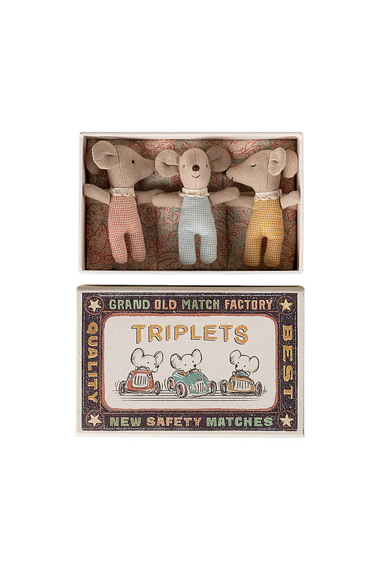 Triplet Baby Mice in Matchbox, Baby Mice - Checker | Maileg 17-6001-00