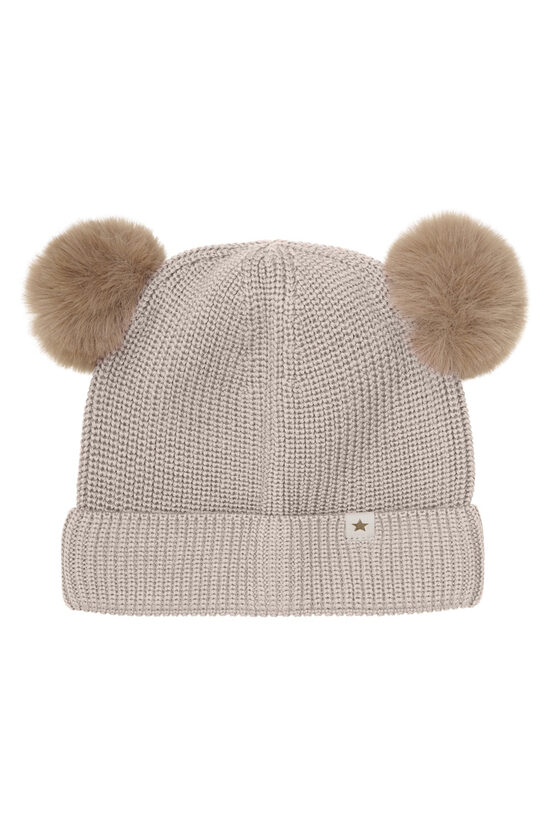 Beanie Wool Knit Pompoms - HUTTEliHUT - Camel Melange