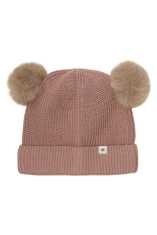 Vilnas Adīta Beanie Cepure Ar Pompomiem - HUTTEliHUT - Burlwood