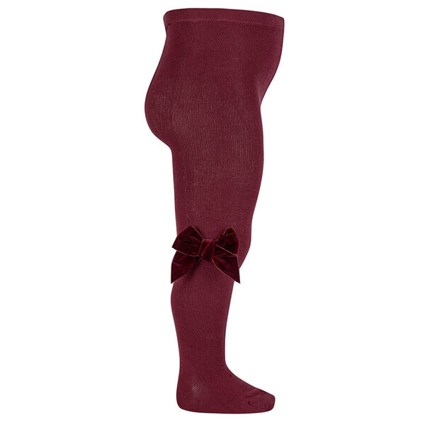 Cotton tights with side velvet bow - Garnet