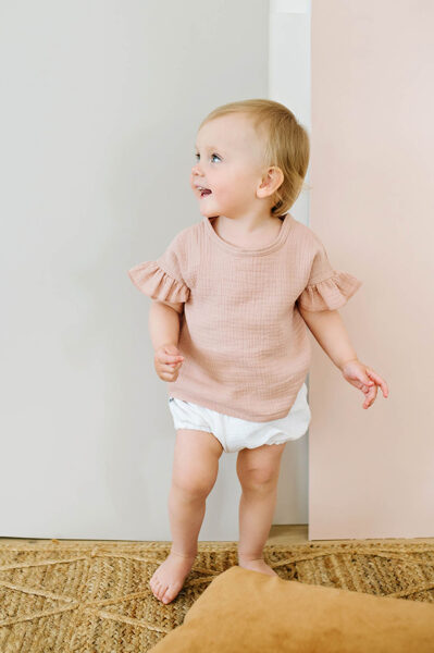 Muslin shirt with frill sleeves - Peach pink