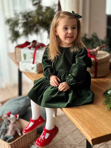 Velvet Dress With Bow - Dark Green