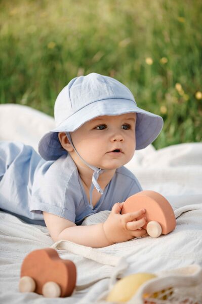 Linen sun hat - Light Blue