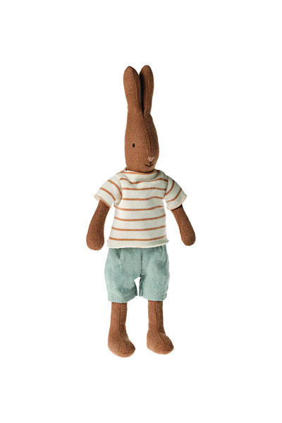 Šokolādes Brūns Zaķēns Size 1- Strīpains Krekls un Šorti  | Maileg 16-4120-00 