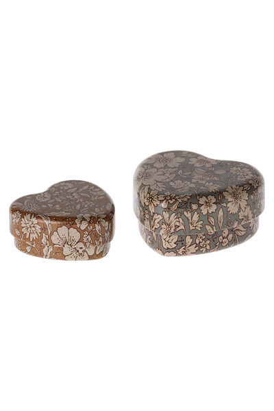 Metāla kārbiņas sirds formā 2 gab. komplekts - Maileg - Ocher / Blue, 19-4602-01