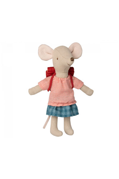 Pelīte - Maileg - Tricycle mouse, Big sister with bag - Red