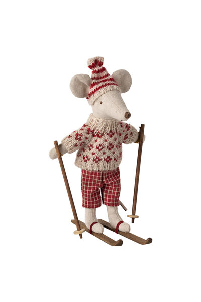 Peļu Mamma Uz Slēpēm Ar Sarkanu Cepuri | Maileg