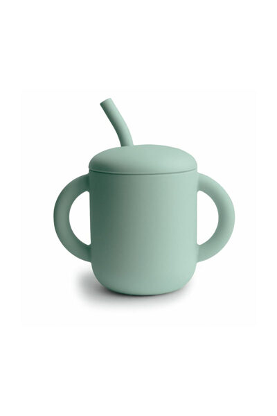 Silikona krūzīte ar salmiņu - Mushie - Cambridge Blue