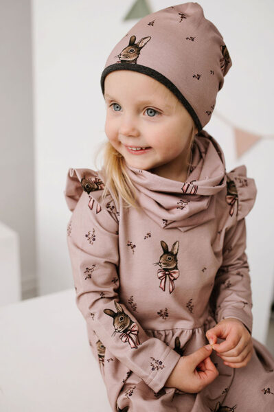 Beanie hat with lining - Rabbit Flora - Pink
