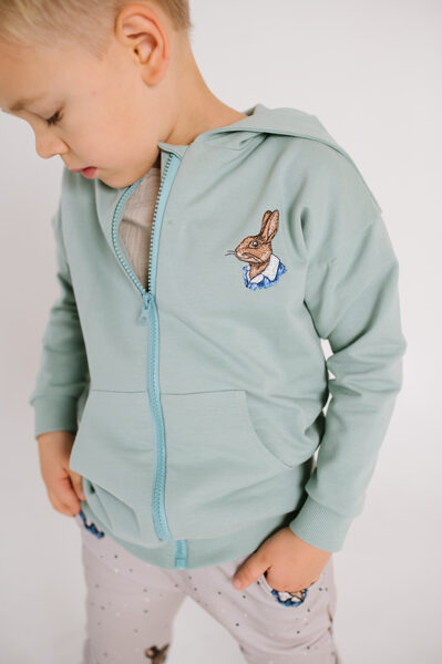 Jacket with zipper - Blue Surf with rabbit embroidery 