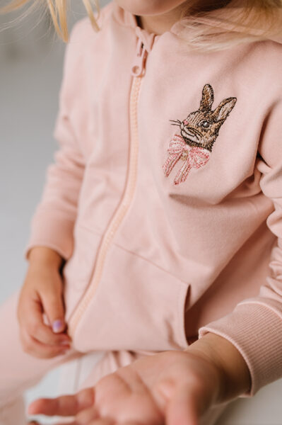 Jacket with zipper - Misty rose with rabbit embroidery 