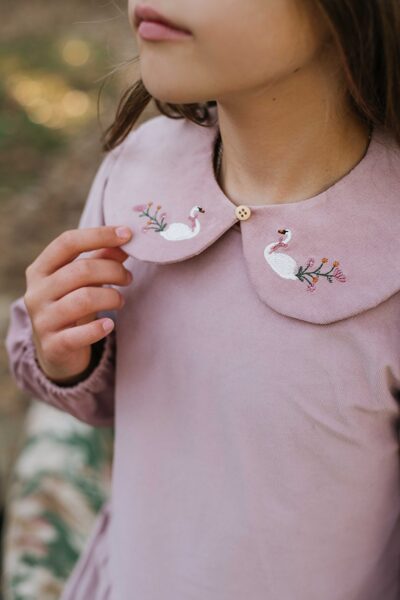 Fine Pincord Collar - Pink With Swans