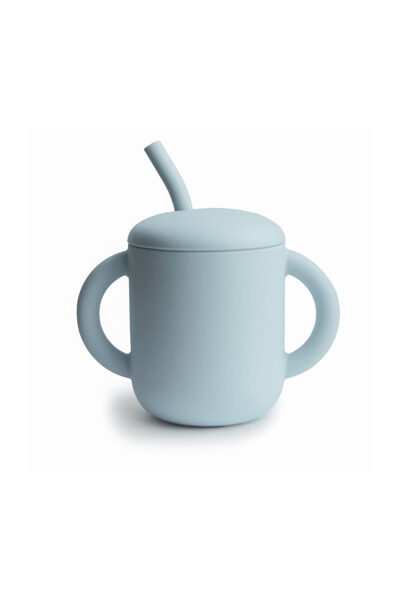 Silikona krūzīte ar salmiņu - Mushie - Powder Blue